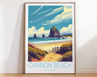 Cannon Beach Travel Poster, Oregon Poster, Cannon Beach Wall Art, Oregon Travel Gift, Cannon Beach Oregon, Birthday Gifts