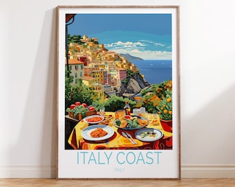 Póster de viaje por la costa italiana, arte mural de viajes por Italia, regalos para viajeros, decoración de viajes por Italia, arte mural de viajes por la costa italiana, regalos de cumpleaños
