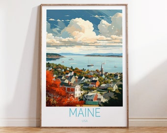 Maine USA Travel Poster, Augusta Maine State Travel Wall Art, Maine Traveler Gift, USA Travel Prints, Birthday Presents