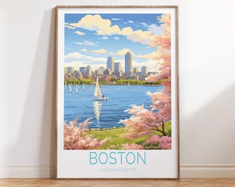 Boston Travel Poster, Massachusetts Boston Poster, Boston Massachusetts Travel Wall Art, Boston Travel Poster Gifts, Birthday Gifts