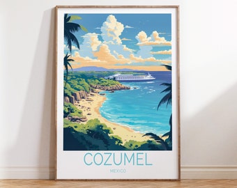 Cozumel Coastal Travel Poster, Mexico Cozumel Cancun Travel Poster, Cozumel Travel Wall Art, Mexico Anniversary Travel Gifts