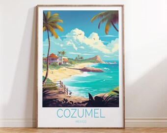 Cozumel Mexico Coastal Travel Poster, Mexico Cozumel Cancun Travel Poster, Cozumel Travel Wall Art, Mexico Anniversary Travel Gifts