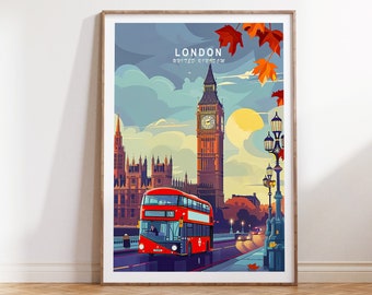 Impresión de viaje a Londres, Reino Unido, arte mural de viaje al Reino Unido, regalos del Big Ben de Londres, impresiones de Inglaterra, regalo de cumpleaños, decoración del hogar