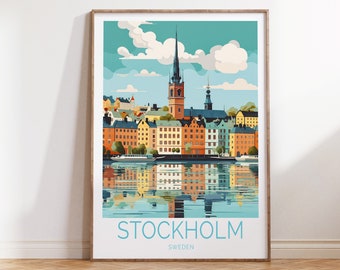 Affiche de voyage de Stockholm en Suède, affiche de Stockholm en Suède, art mural de voyage de Stockholm en Suède, cadeau de voyage en Suède, cadeau de voyageur