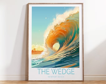 The Wedge Newport Beach California Travel Poster, California Coastal Wall Art, Newport Beach Travel Wall Art, Newport Beach California