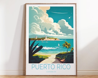 Póster de viaje al Caribe de Puerto Rico, arte mural de viaje a Puerto Rico, impresión de viaje a las islas del Caribe, regalos de cumpleaños, regalos de boda