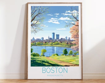 Boston Travel Poster, Massachusetts Boston Poster, Boston Massachusetts Travel Wall Art, Boston Travel Poster Gifts, Birthday Gifts