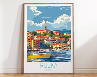 Rijeka Croatia Travel Poster, Croatia City Wall Art, Rijeka Coast Print, Europe Poster, Wedding Gifts, Personalised Present