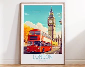 Póster de viaje a Londres, Reino Unido, arte mural del Reino Unido, arte mural de viaje a Londres, regalos de Londres, Big Ben, Inglaterra, regalo de cumpleaños