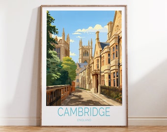 Cambridge Travel Poster, Cambridge England Poster, Cambridge Wall Art, England Travel Gifts, Cambridge England Travel Decor