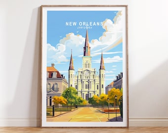 Póster de viaje de Nueva Orleans, arte mural de viaje de Nueva Orleans, Luisiana, póster de viaje de Luisiana, regalos de viaje de Nueva Orleans, Luisiana, regalo de cumpleaños
