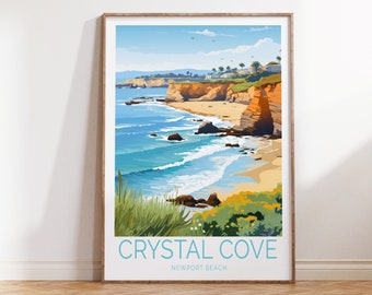 Crystal Cove Newport Beach California Travel Poster, California Crystal cove Coastal Wall Art, Newport Beach Travel Wall Art
