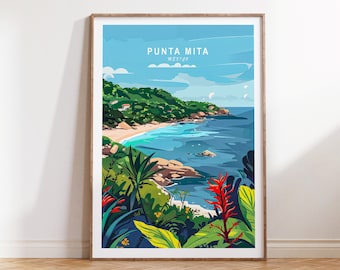 Punta Mita Travel Print, Mexico Punta Mita Wall Art, Punta Mita Mexico Coast Poster, Honeymoon Gifts, Personalised Gifts