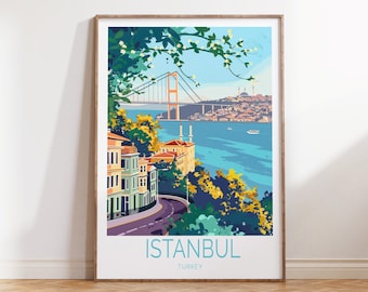 Istanbul Turkey Travel Poster, Turkey Travel Wall Art, Istanbul Gift, Bosphorus Bridge Poster, Birthday Present, Wedding Gifts