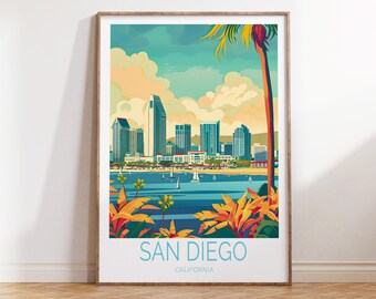Cartel de San Diego, Arte de pared de viaje de San Diego California, Cartel de viaje personalizado de EE. UU., Regalos de California, Regalos personalizados