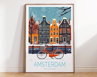 Amsterdam Netherlands Travel Poster, Amsterdam Travel Wall Art, Netherlands Wall Decor, Birthday Gift, Anniversary Gift