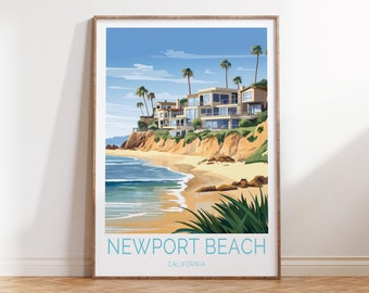 Newport Beach Küste Kalifornien Reiseplakat, Küstenwandkunst, Newport Beach Orange County Reisewandkunst