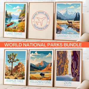 Geldspar-Bundle, 3 kaufen, 2 gratis, National Parks Reise Poster Bündel, Reise Poster Wandkunst, Nationalparks Set mit 5 Reisedrucken