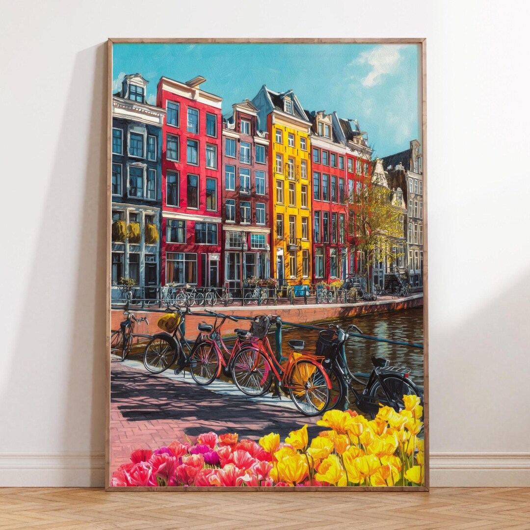 Amsterdam Netherlands Oil Painting – Colorful Canal Houses Wall Art ...