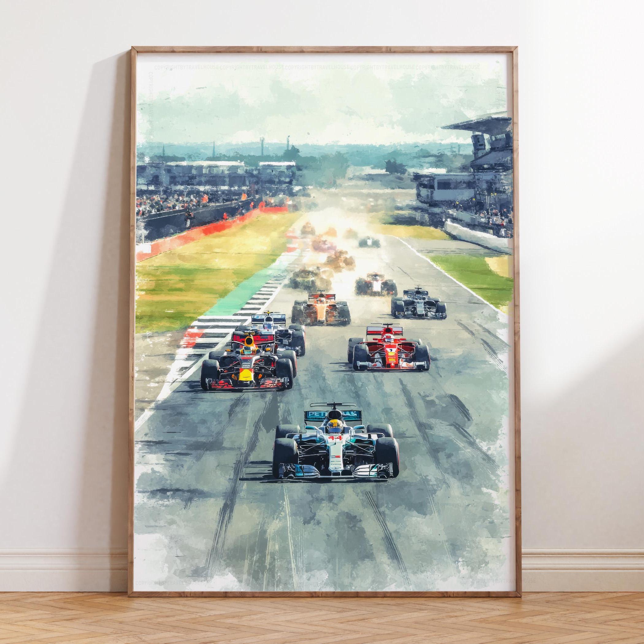 Watercolor Silverstone Grand Prix, Iconic England Race Track 