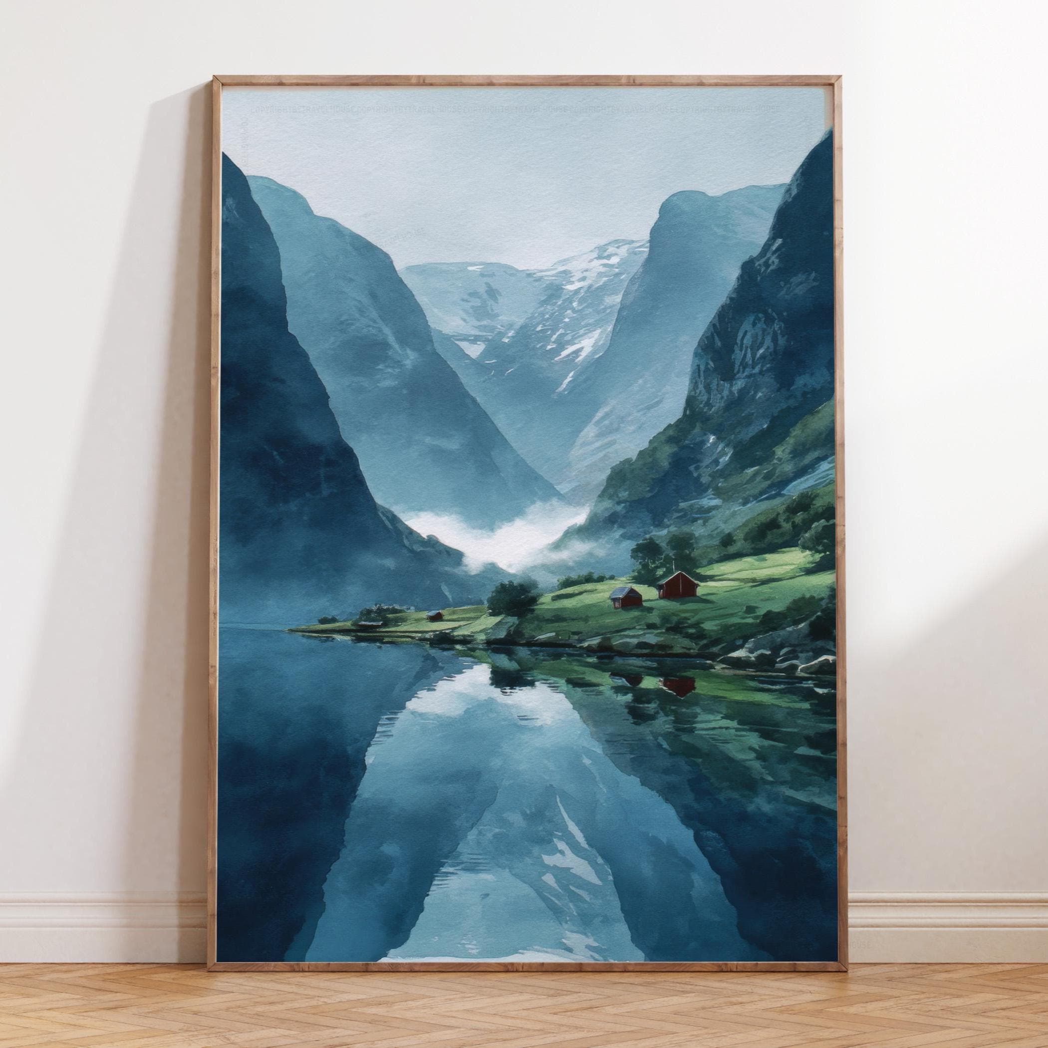 Norway Fjords Watercolor Print – Scandinavian Landscape Wall Art