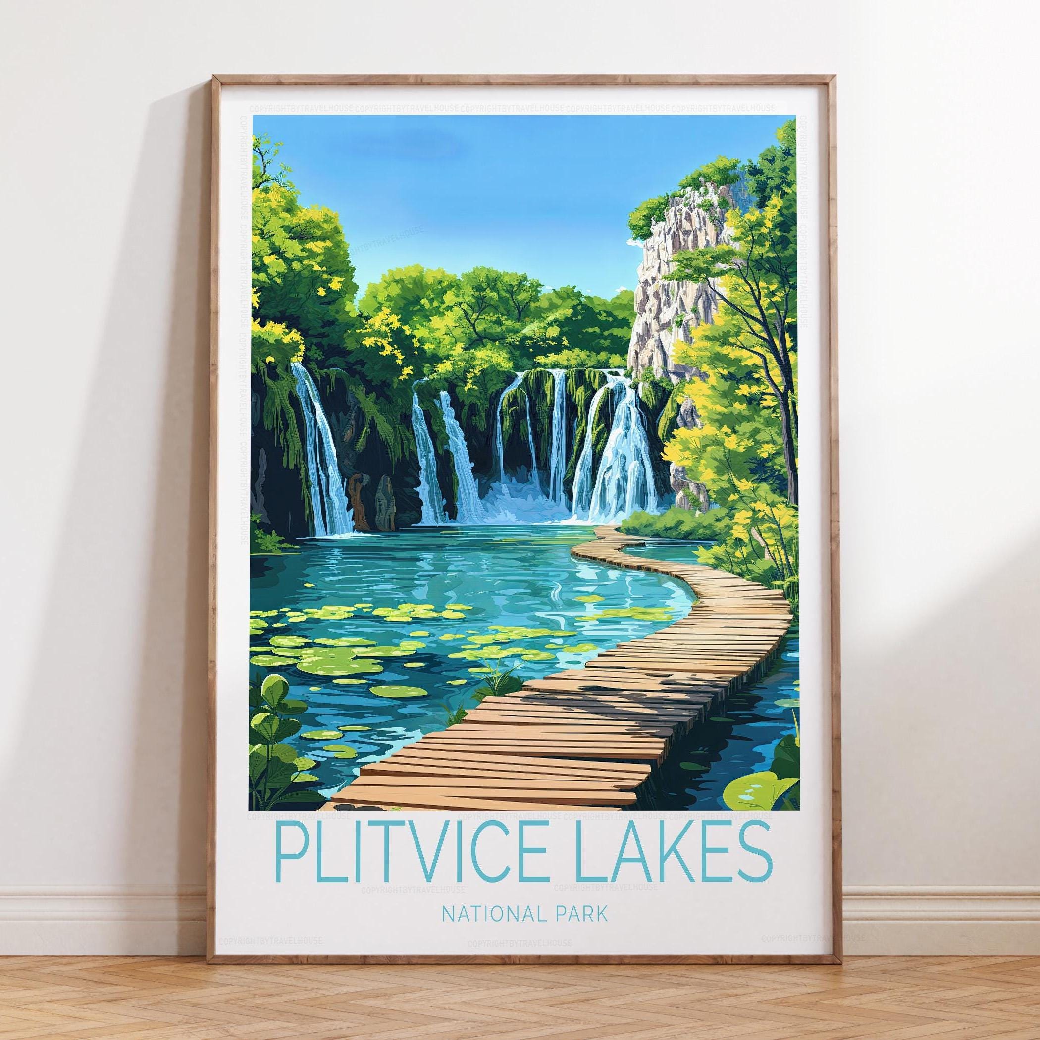 Plitvice Lakes National Park Travel Print, National Park Travel Poster, Plitvice Lakes Travel Wall Art, Wedding Gifts, Home Decor