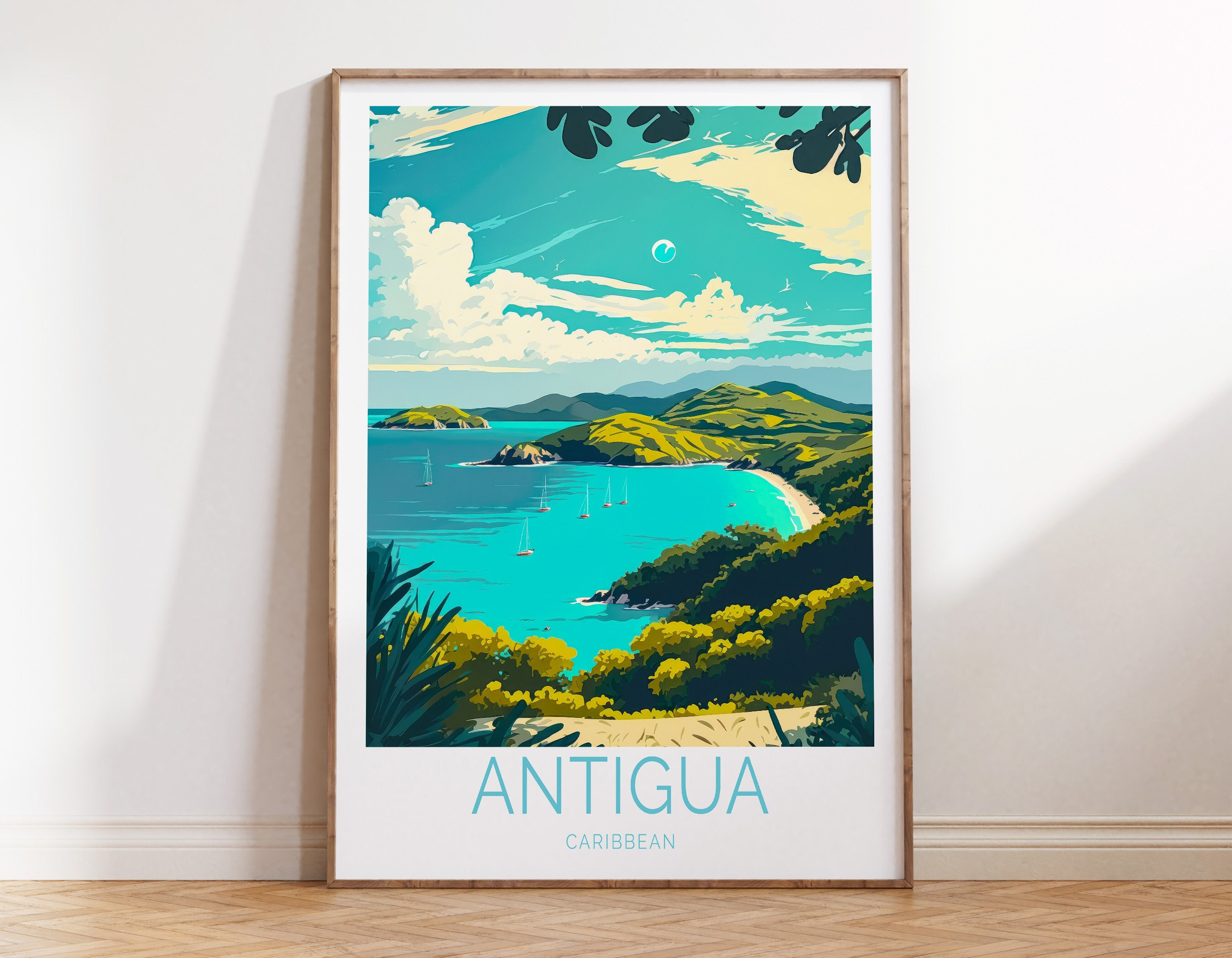 Antigua and Barbuda Travel Poster, Caribbean Travel Wall Art, Antigua Caribbean Travel Print, Travel Gifts, Home Decor
