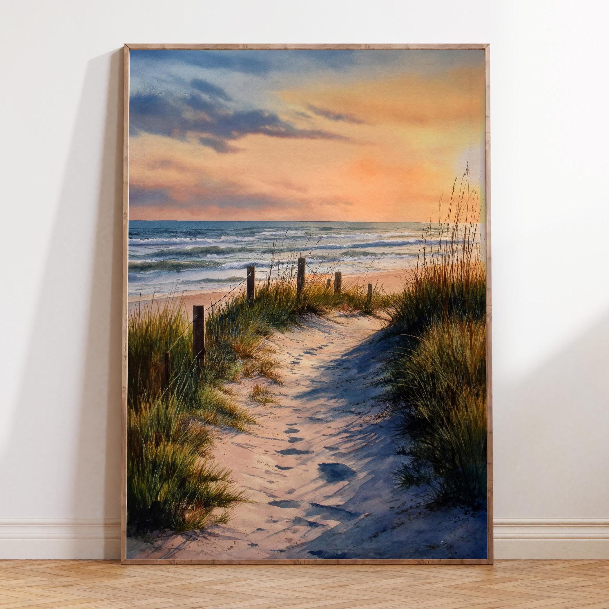 Outer Banks Watercolor Print, Coastal Dune Path Poster, Beach