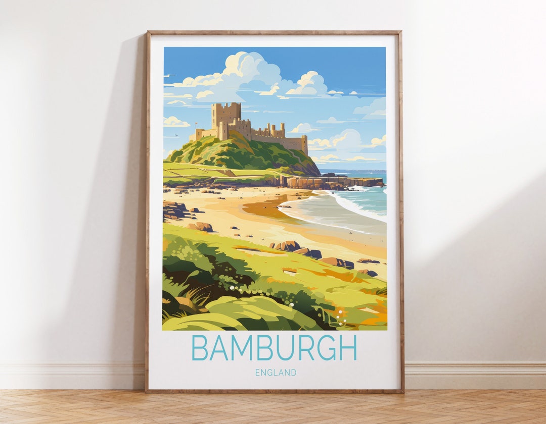 Bamburgh Uk Castle Travel Poster, Bamburgh Uk Poster, England Wall Art, Bamburgh Castle