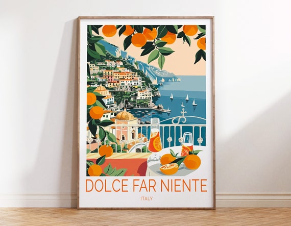 Dolce Far Niente Italy Travel Poster, Italy City Wall Art, Retro