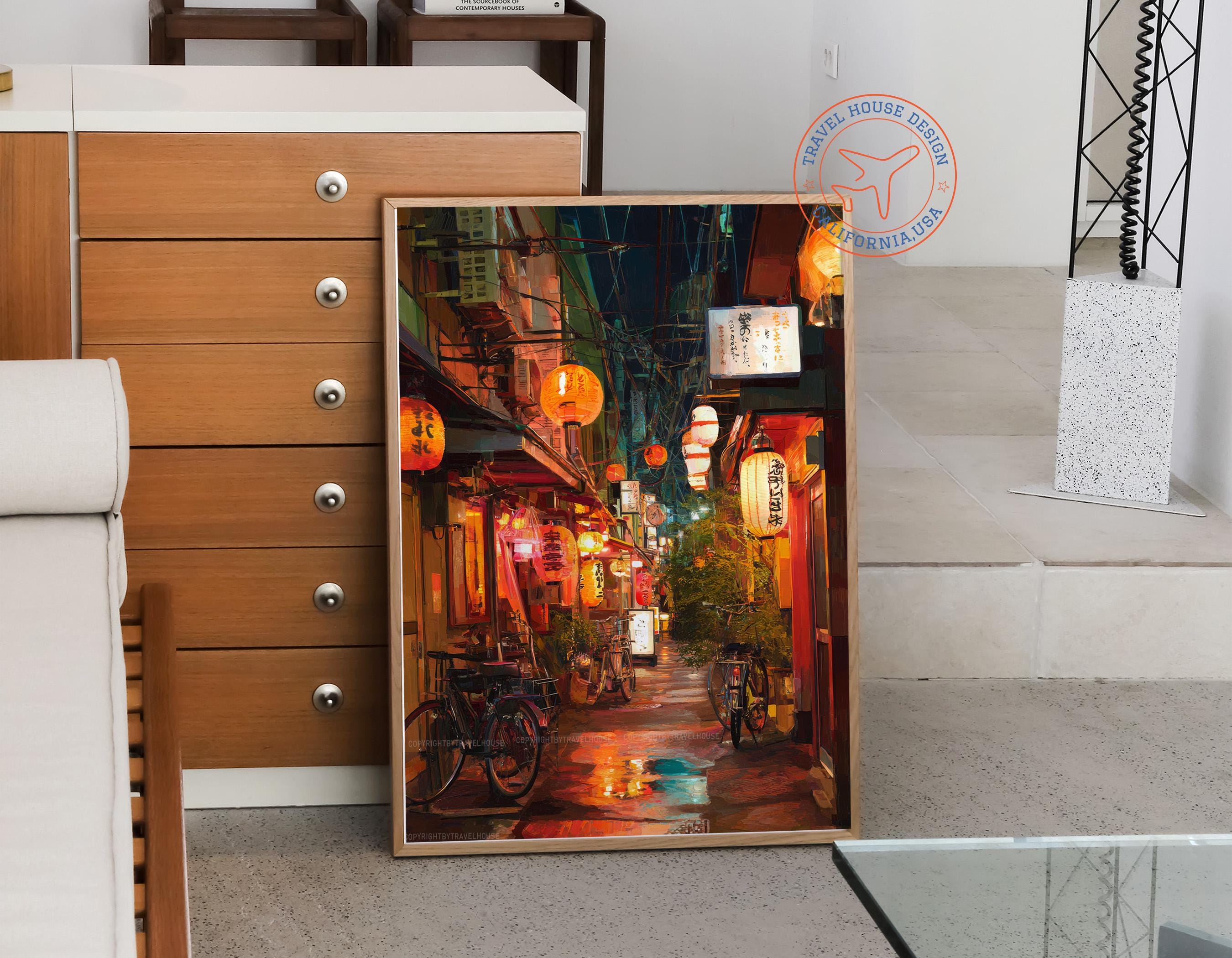 Tokyo Japan Oil Painting – Lantern Street Night Scene Wall Art