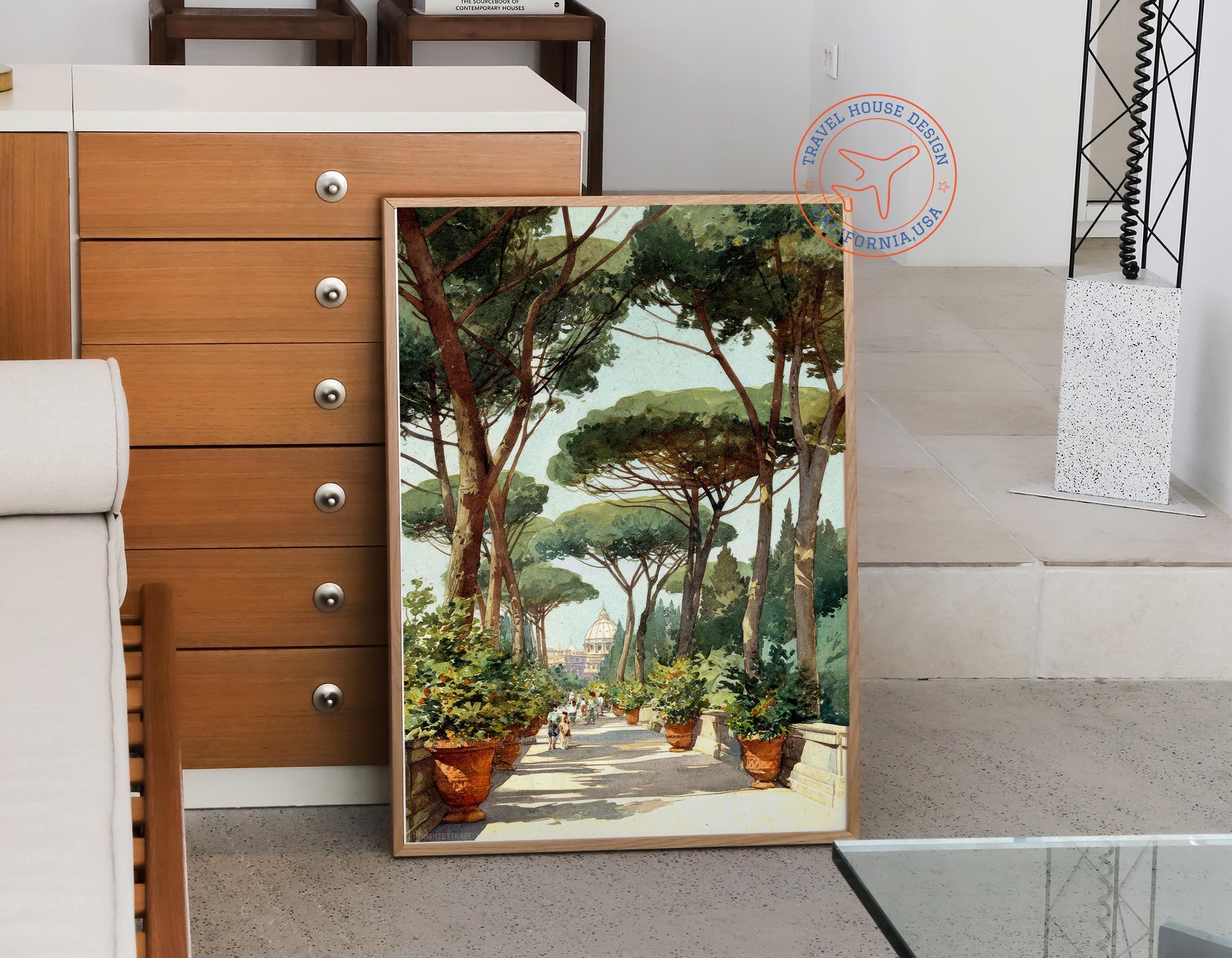 Watercolor Wall Art, Giardino Degli Aranci Rome, Italian Garden