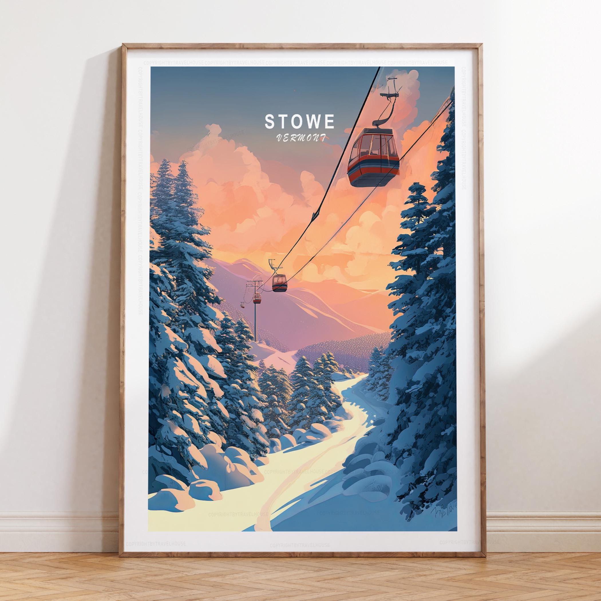 Stowe Vermont Winter Print, Vermont Ski Poster, Stowe Travel Wall