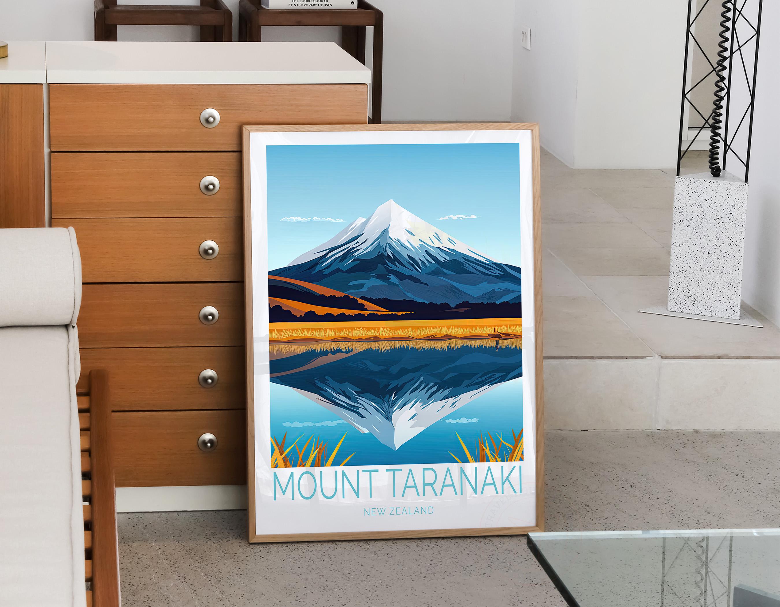 Mount Taranaki Custom Travel Poster, Mount Taranaki New Zealand
