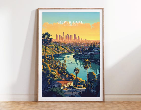 Silver Lake Travel Print, Silver Lake Los Angeles City Poster, Los