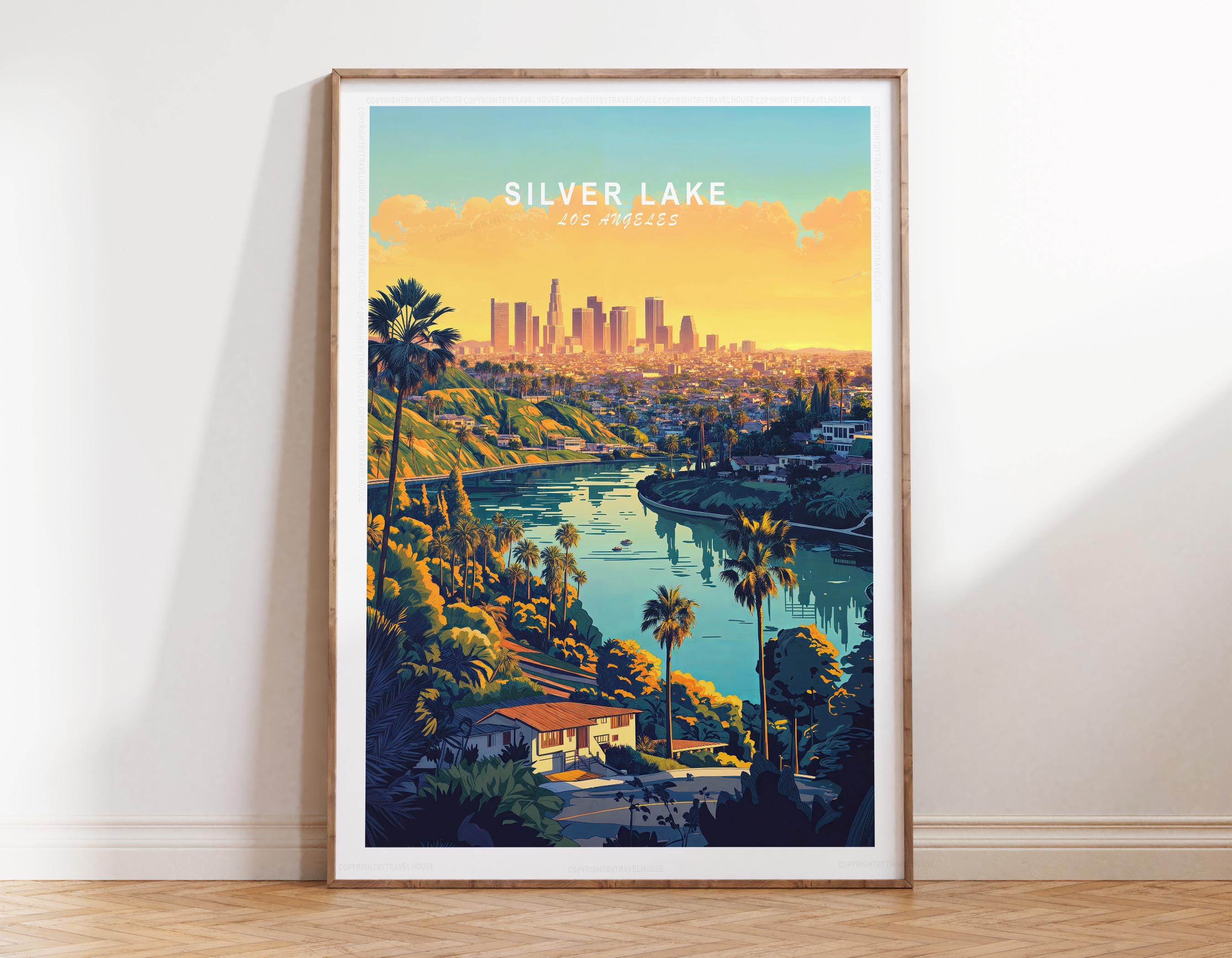 Silver Lake Travel Print, Silver Lake Los Angeles City Poster, Los