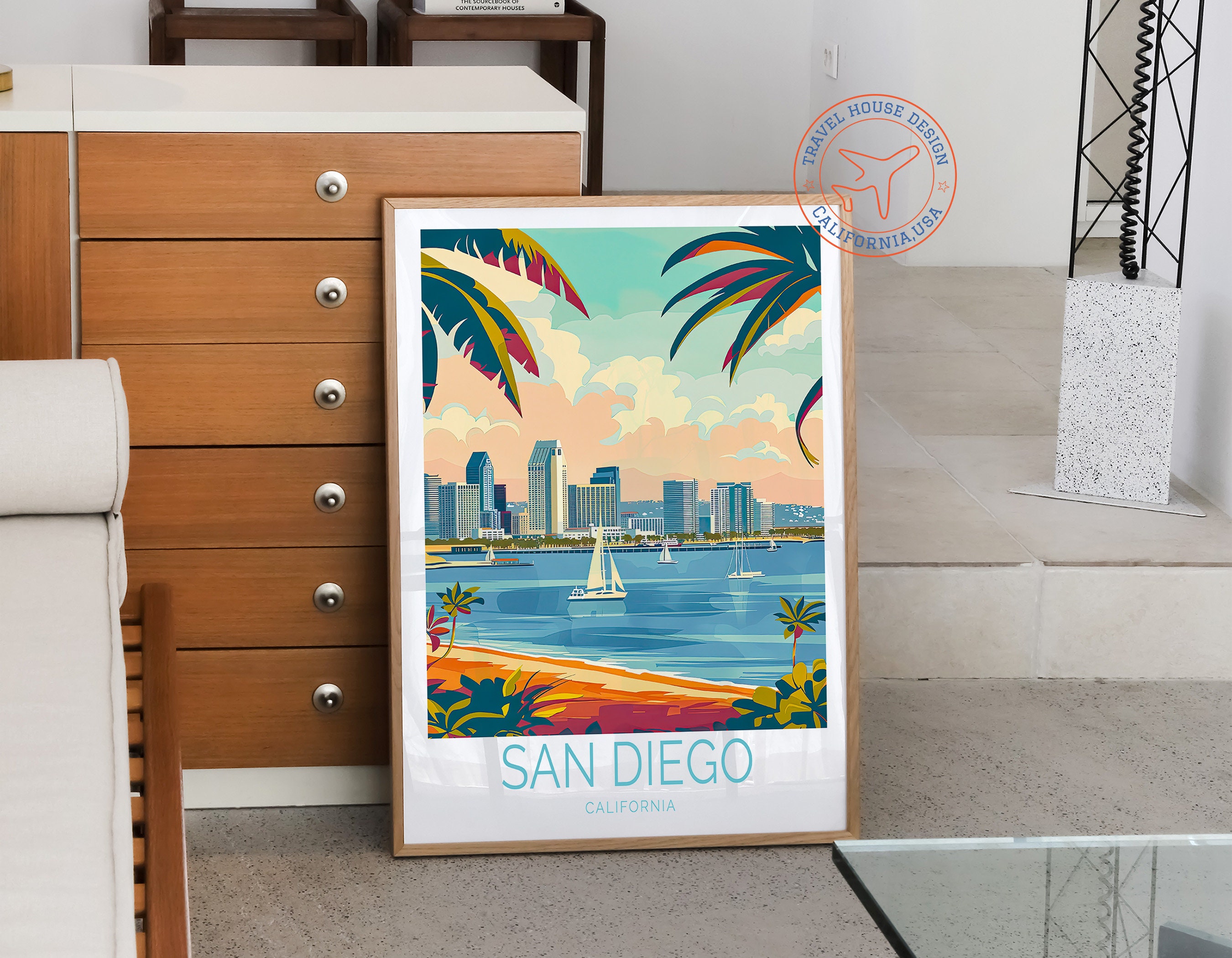 San Diego California Travel Poster, California Coastal Wall Art, San ...
