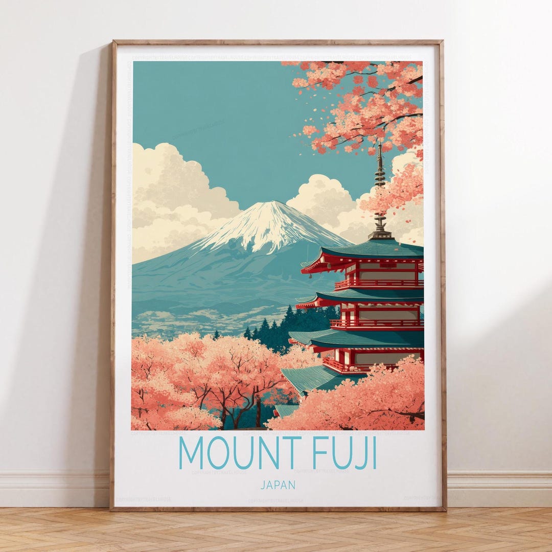 Mount Fuji Japan Travel Poster, Cherry Blossom Landscape Art, Japanese ...
