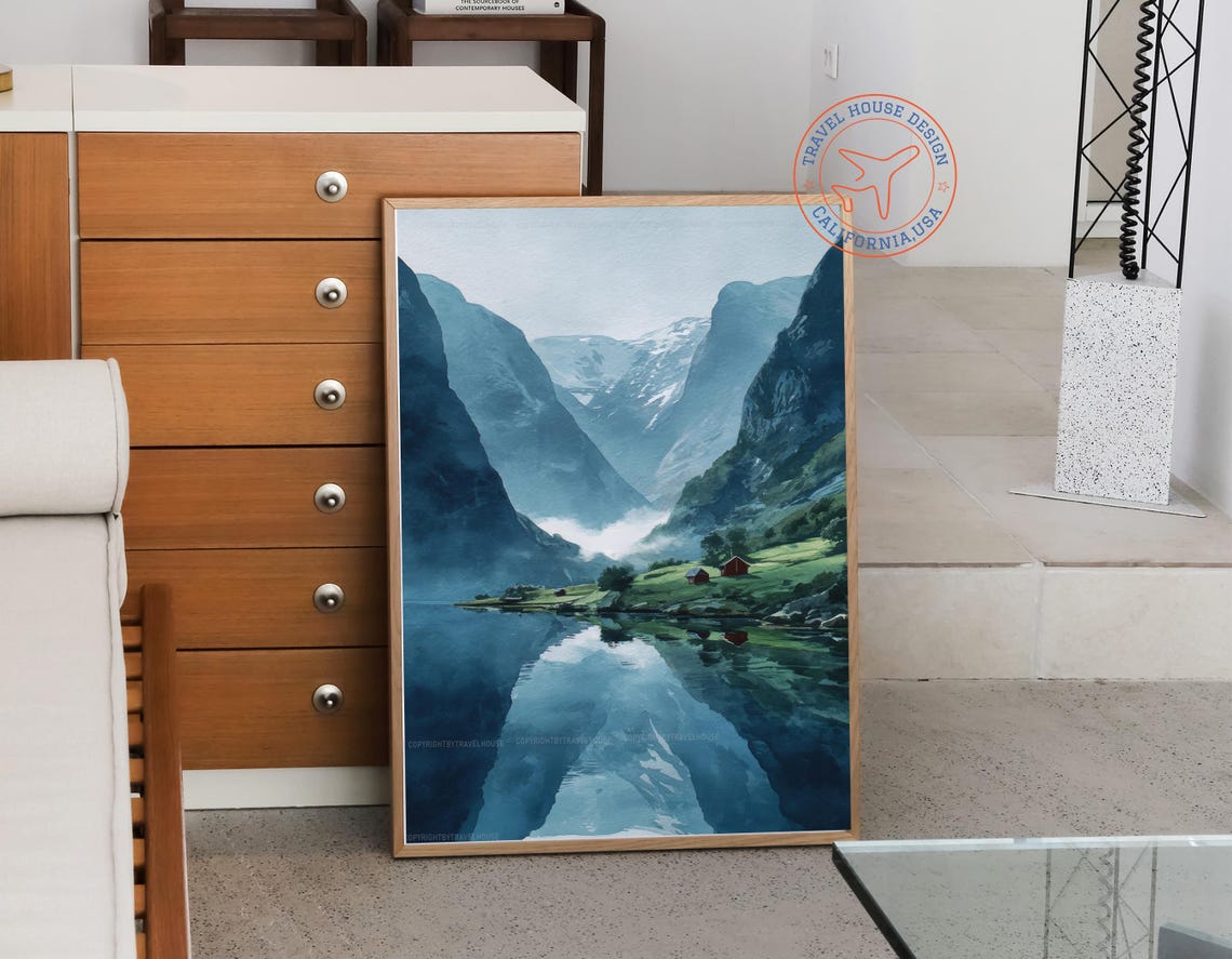 Norway Fjords Watercolor Print – Scandinavian Landscape Wall Art ...