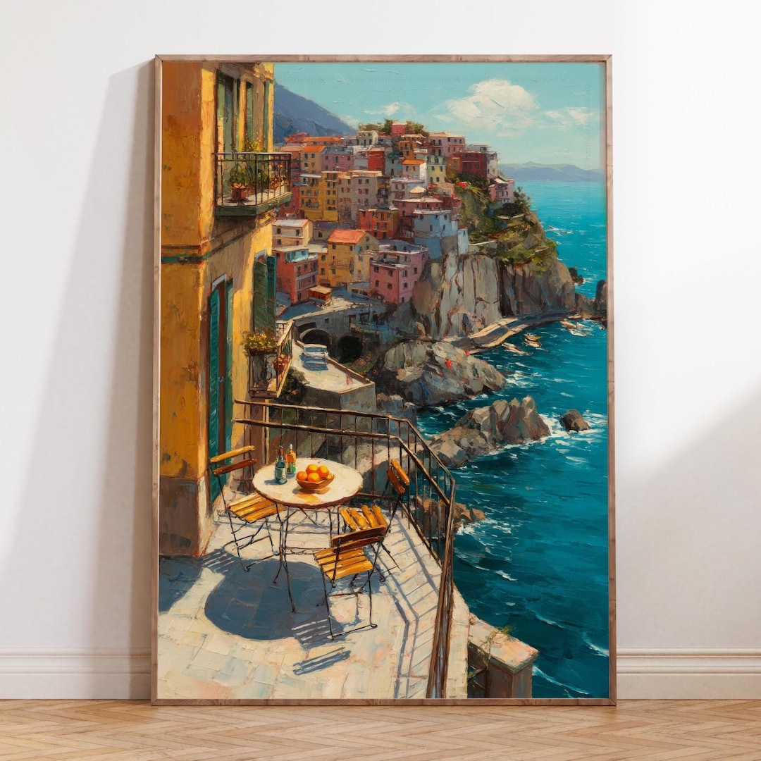 Cinque Terre Italy Oil Painting – Mediterranean Coast Wall Art, Italian ...