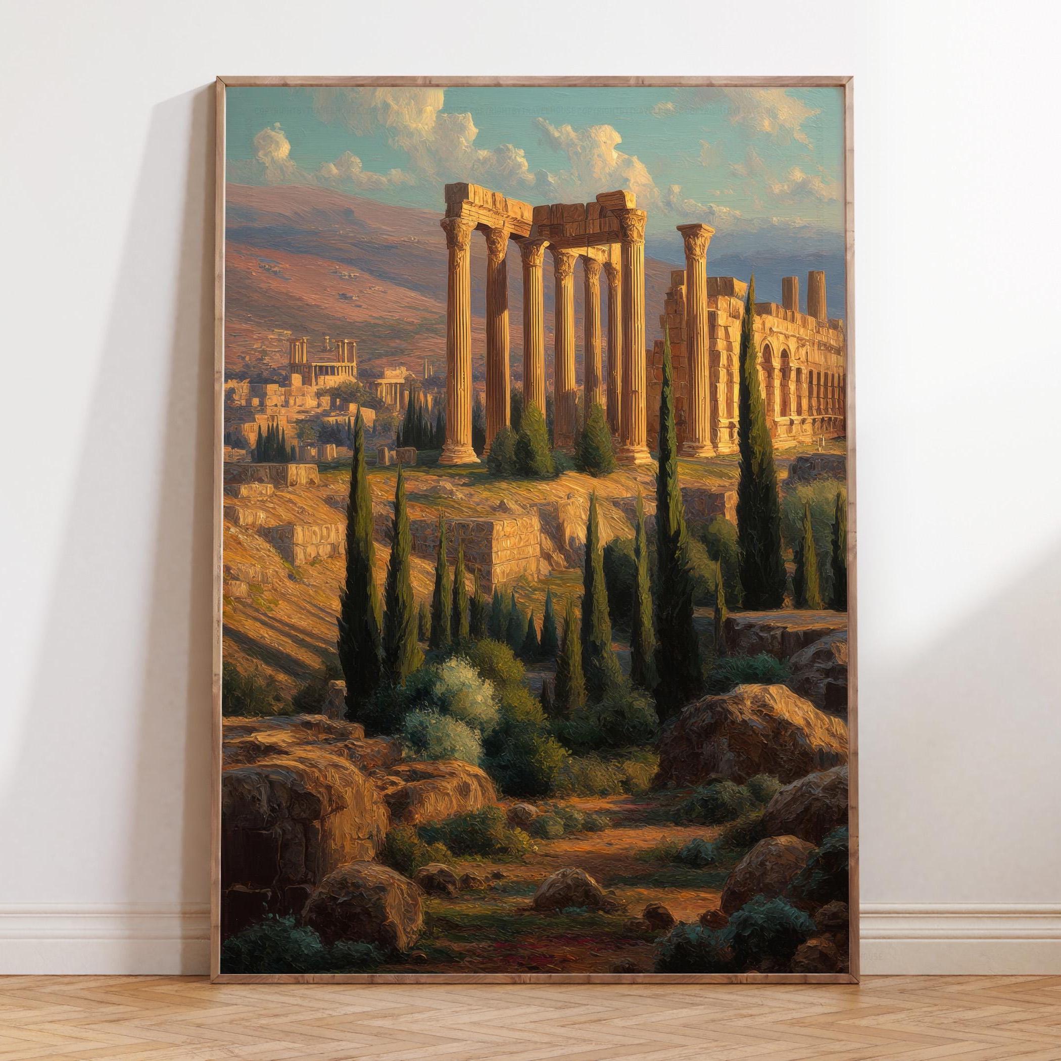 Baalbek Lebanon Art, Ancient Ruins Oil Painting Print, Baalbek