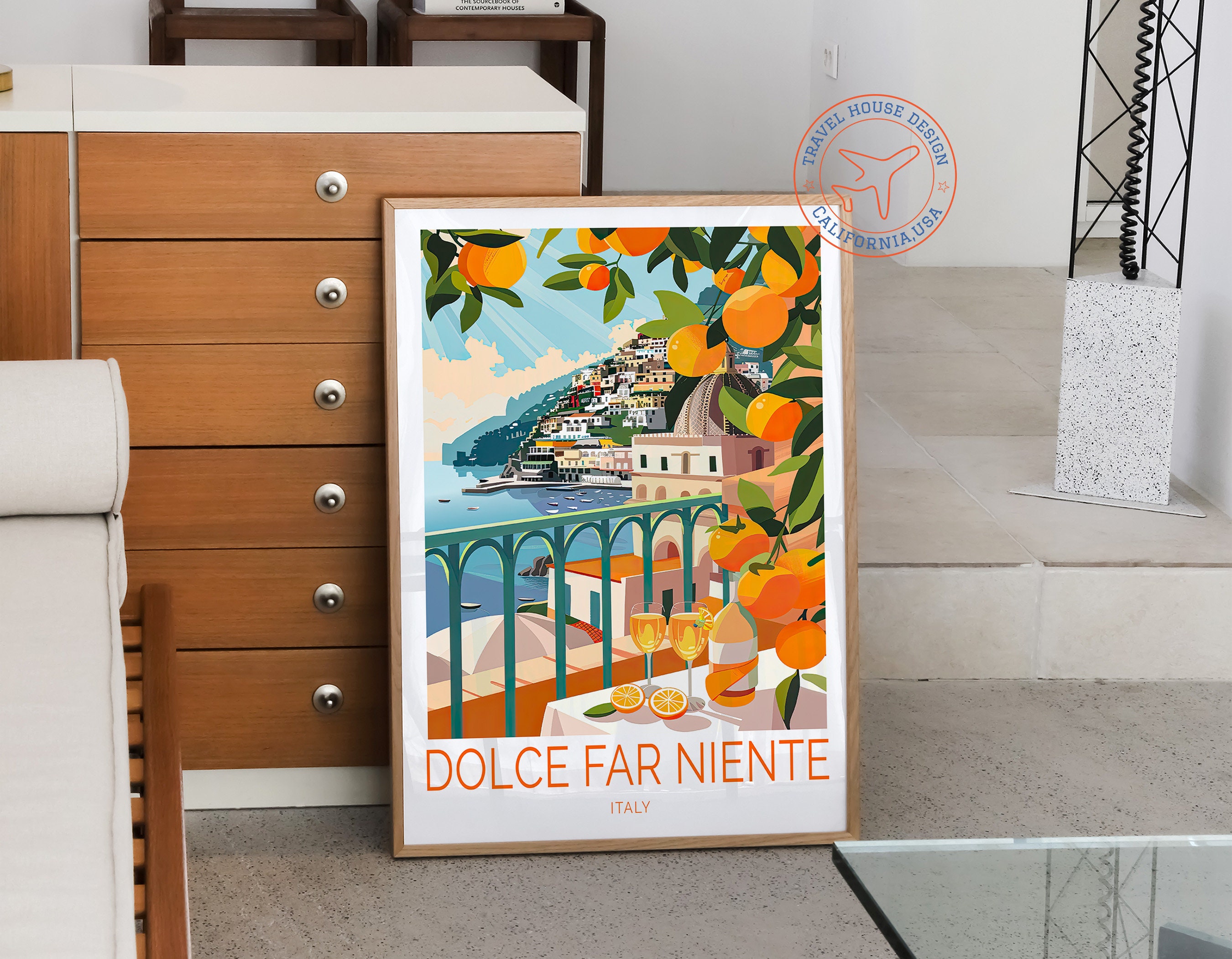 Dolce Far Niente Print, Italy City Wall Art, Orange Italy Prints