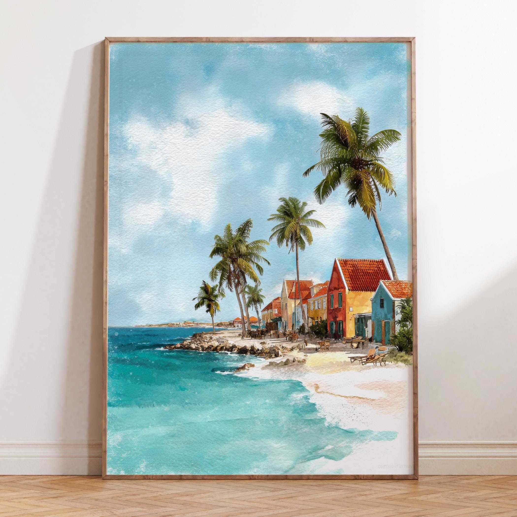 Bonaire Caribbean Travel Poster – Tropical Beach Watercolor Art