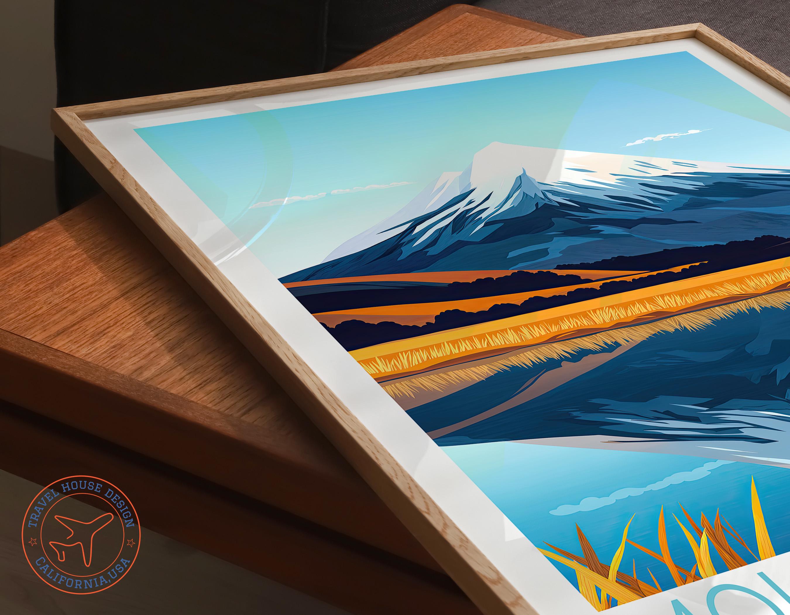 Mount Taranaki Custom Travel Poster, Mount Taranaki New Zealand