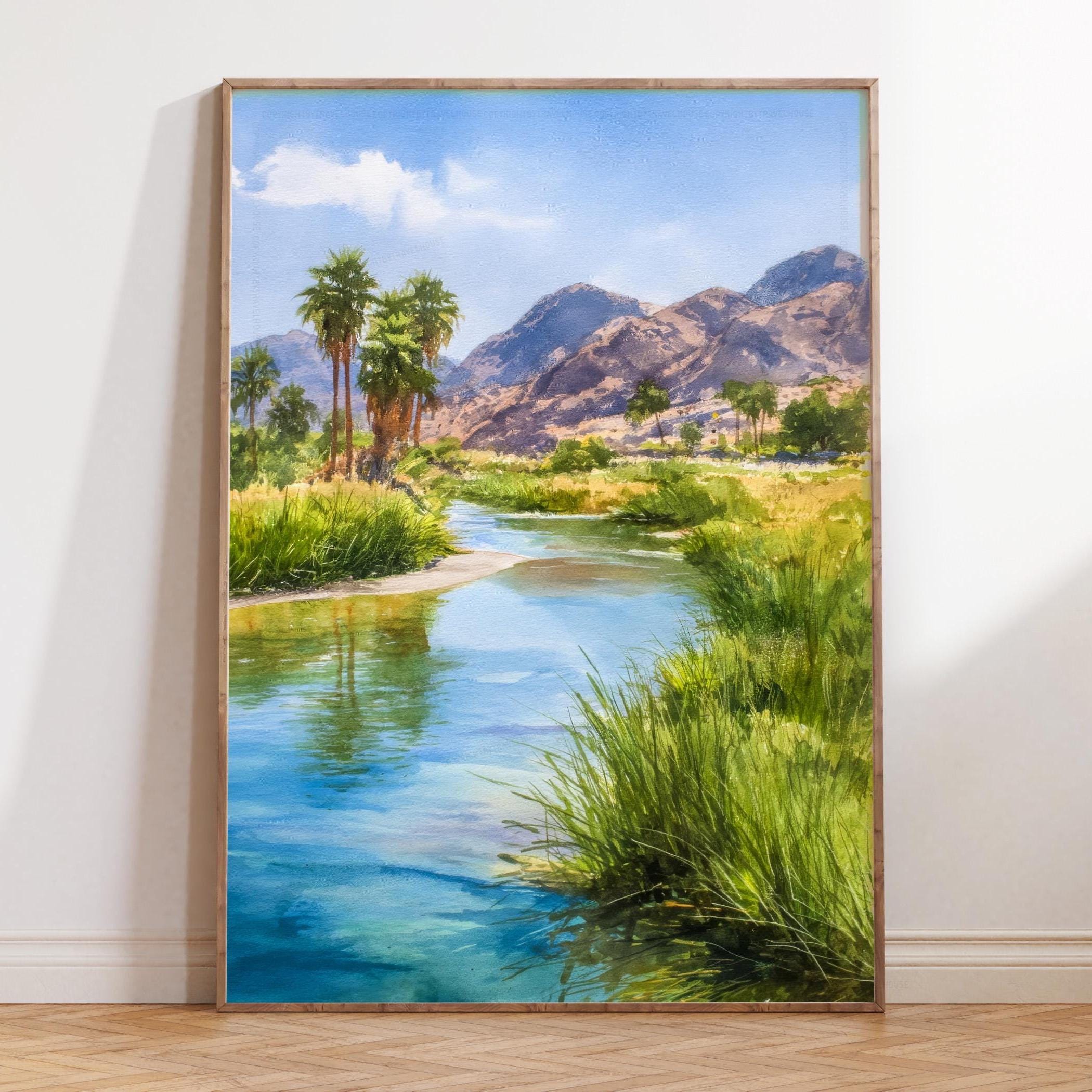 Southwest Nature Watercolor Travel Art, Yuma Arizona, Desert River