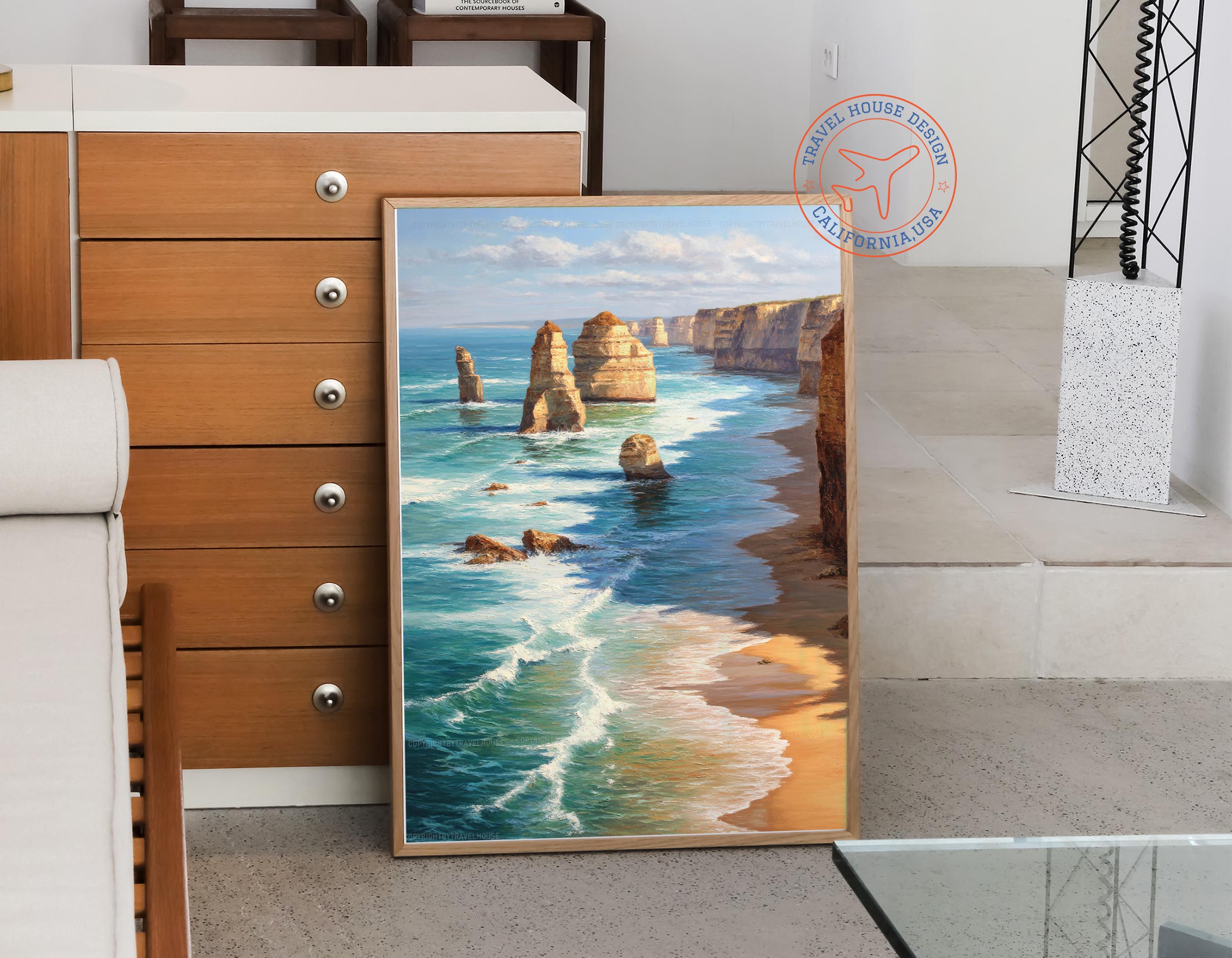 Twelve Apostles Australia Oil Painting, Travel Print, Coastal