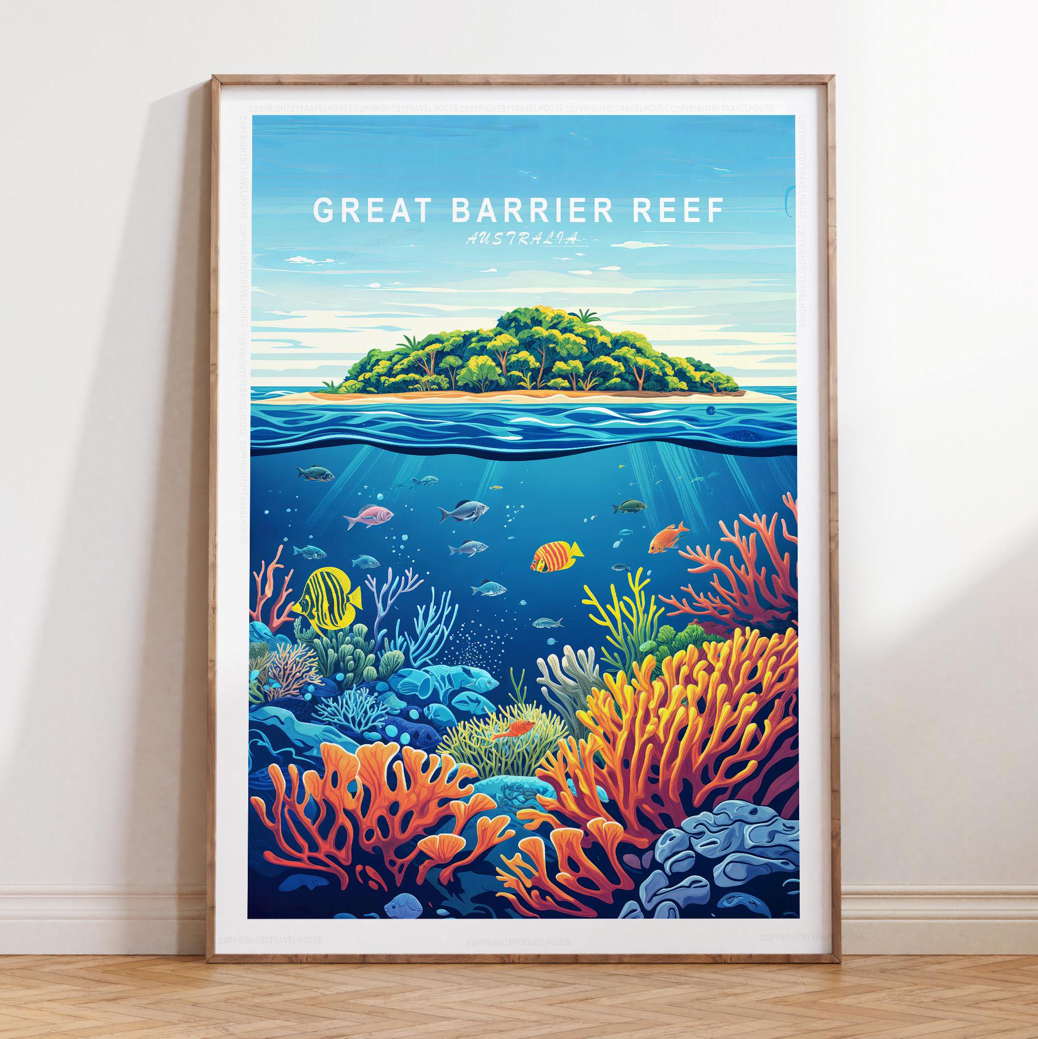 Great Barrier Reef Australia Travel Poster, Great Barrier Reef