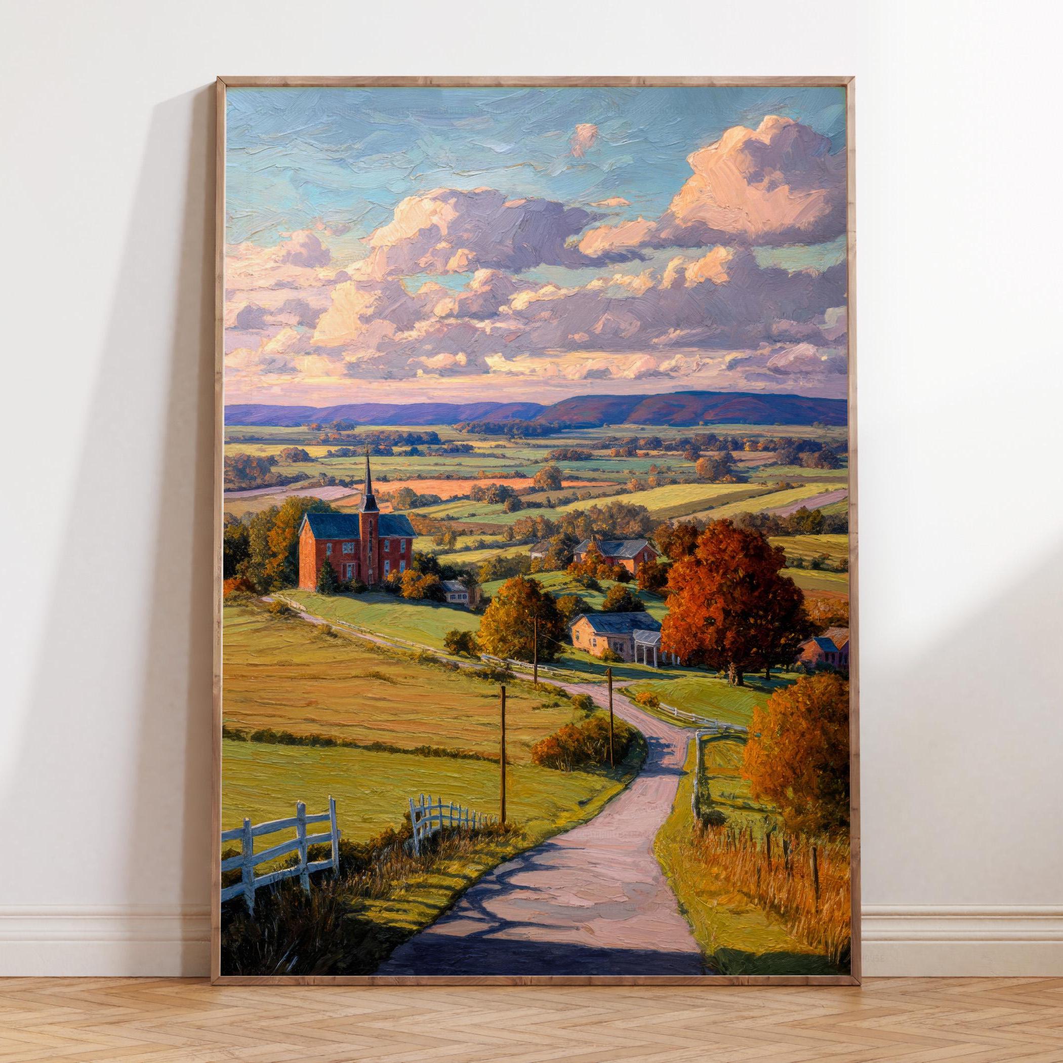 エルヴィン・ヘーリッヒ アートポスター A1版 Lancaster County Pennsylvania, Oil Painting Travel Poster, Rural