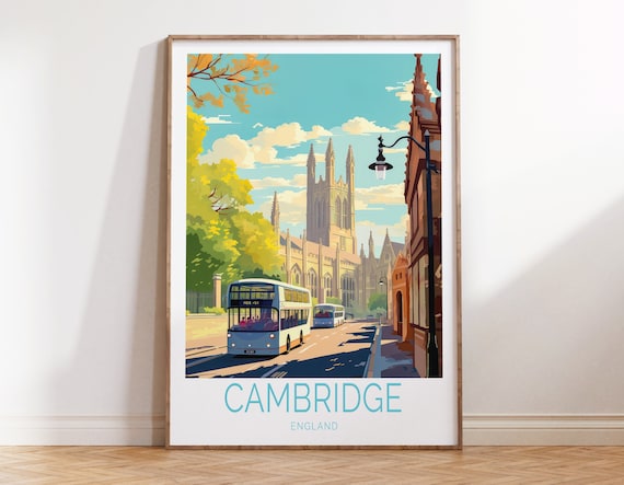 Cambridge England Travel Poster, Historic University Print, UK Wall Art