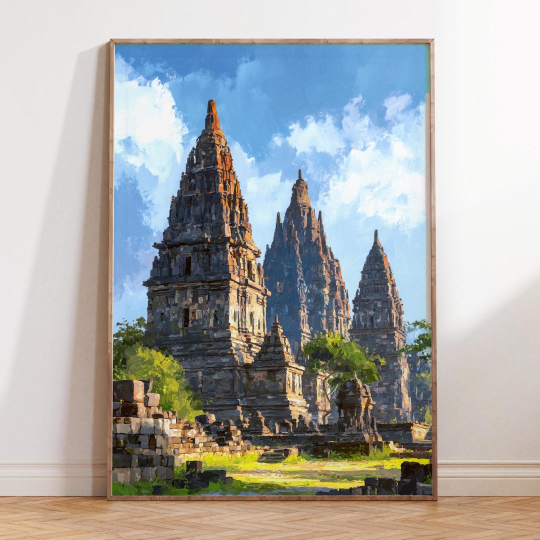 Oil Painting Poster, Prambanan Indonesia, Historic Temple Print - Etsy